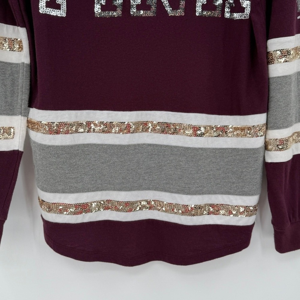 PINK Victoria's Secret Sequins V‎ Neck Long Sleeve Sweatshirt Burgundy XS - Picture 9 of 16